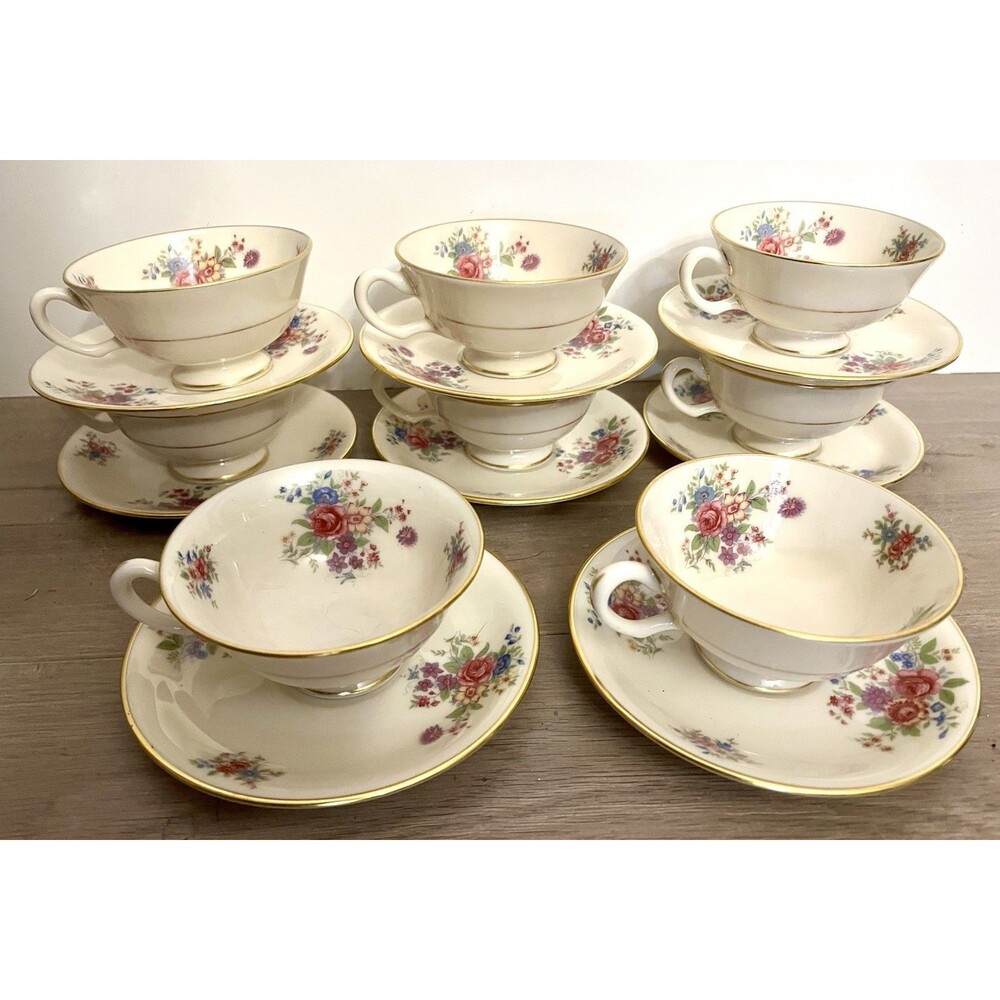Vintage Lenox Aurora L347 Fine China Footed Cup And Saucer Set Of 8